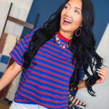 Contrast Striped Knit Tee - Blue/Red - Lace and Grace Boutique