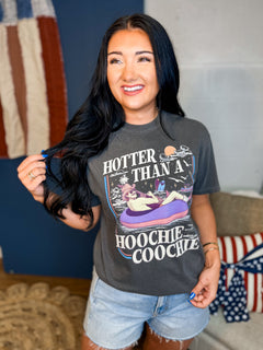 Hotter Than A Hoochie Graphic Tee - Pepper - Lace and Grace Boutique