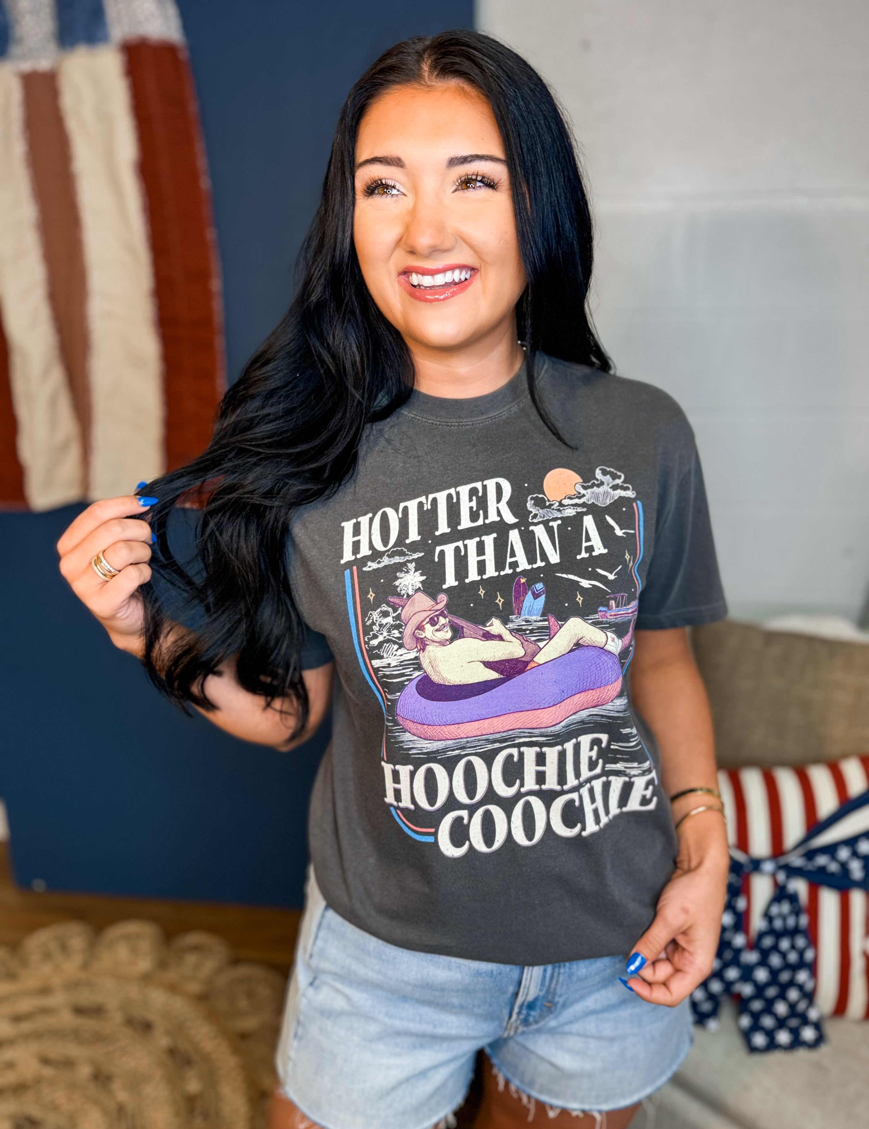 Hotter Than A Hoochie Graphic Tee - Pepper - Lace and Grace Boutique