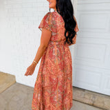 Paisley Print Lace Detail Maxi Dress - Rust Multi