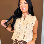 Cable Knit Button Detail Sweater Tank Top - Oatmeal - Lace and Grace Boutique