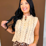 Cable Knit Button Detail Sweater Tank Top - Oatmeal - Lace and Grace Boutique