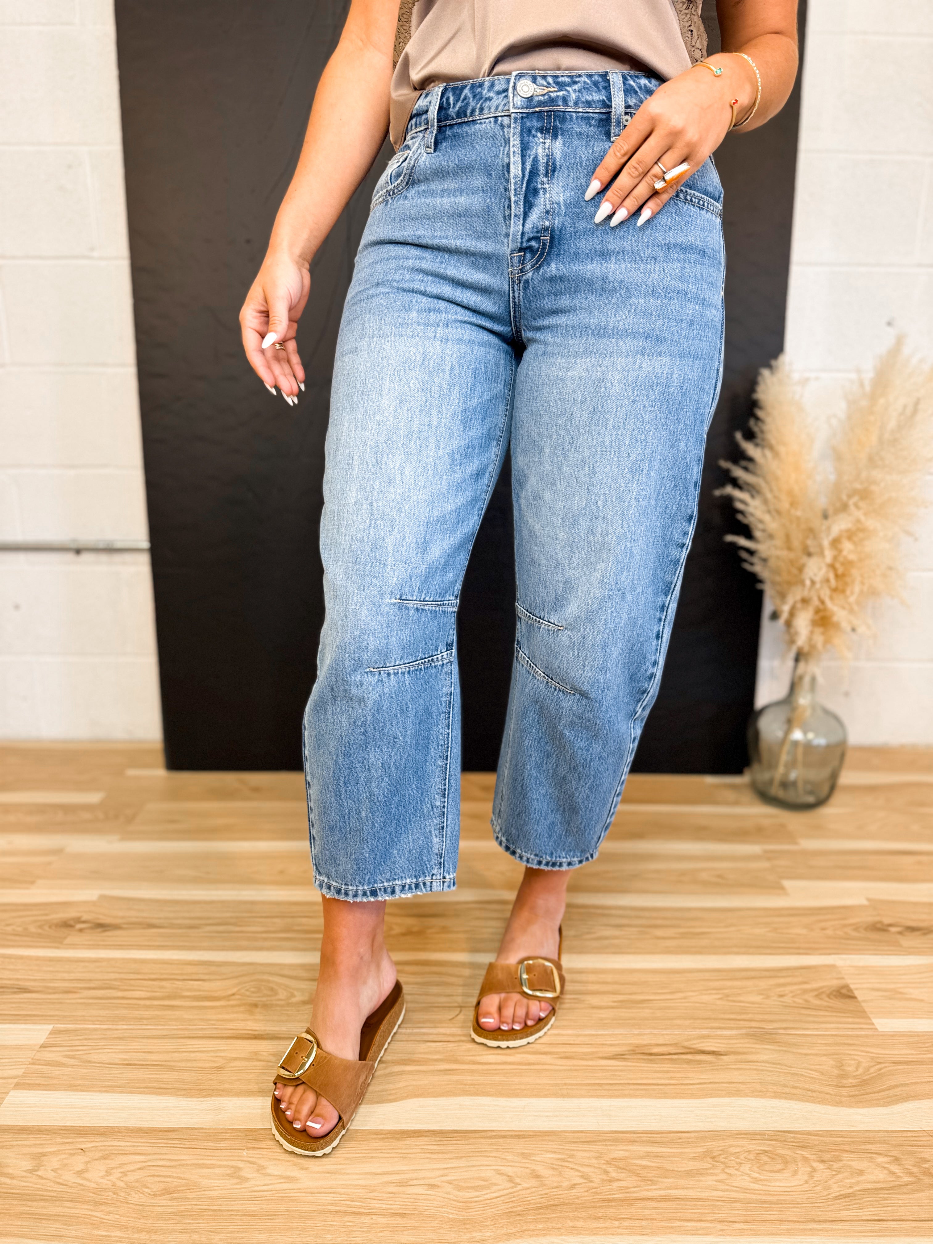 Hidden Crop Barrel Jean - Medium Dark - Lace and Grace Boutique