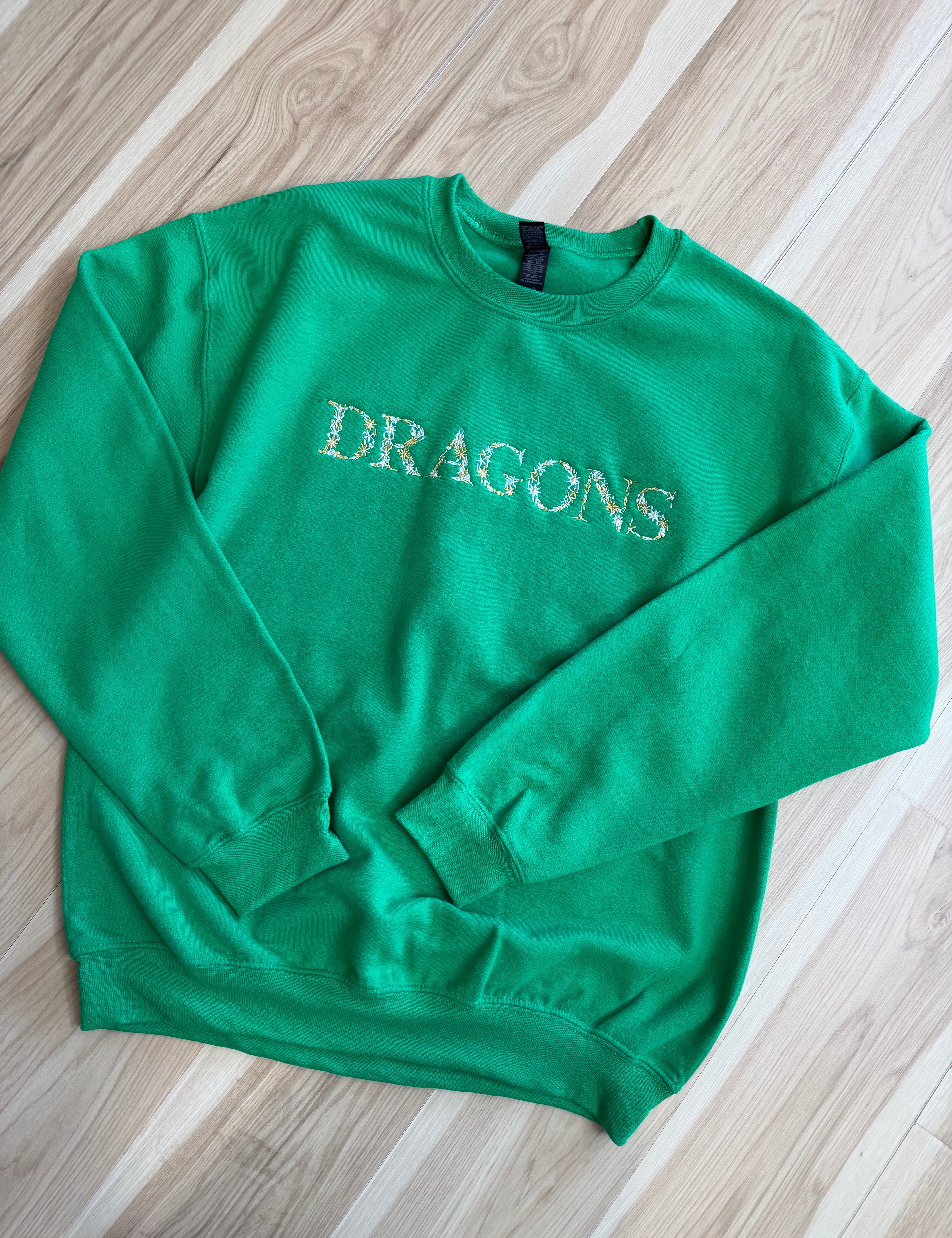 Dragons Embroidered Sweatshirt - Kelly Green - Lace and Grace Boutique
