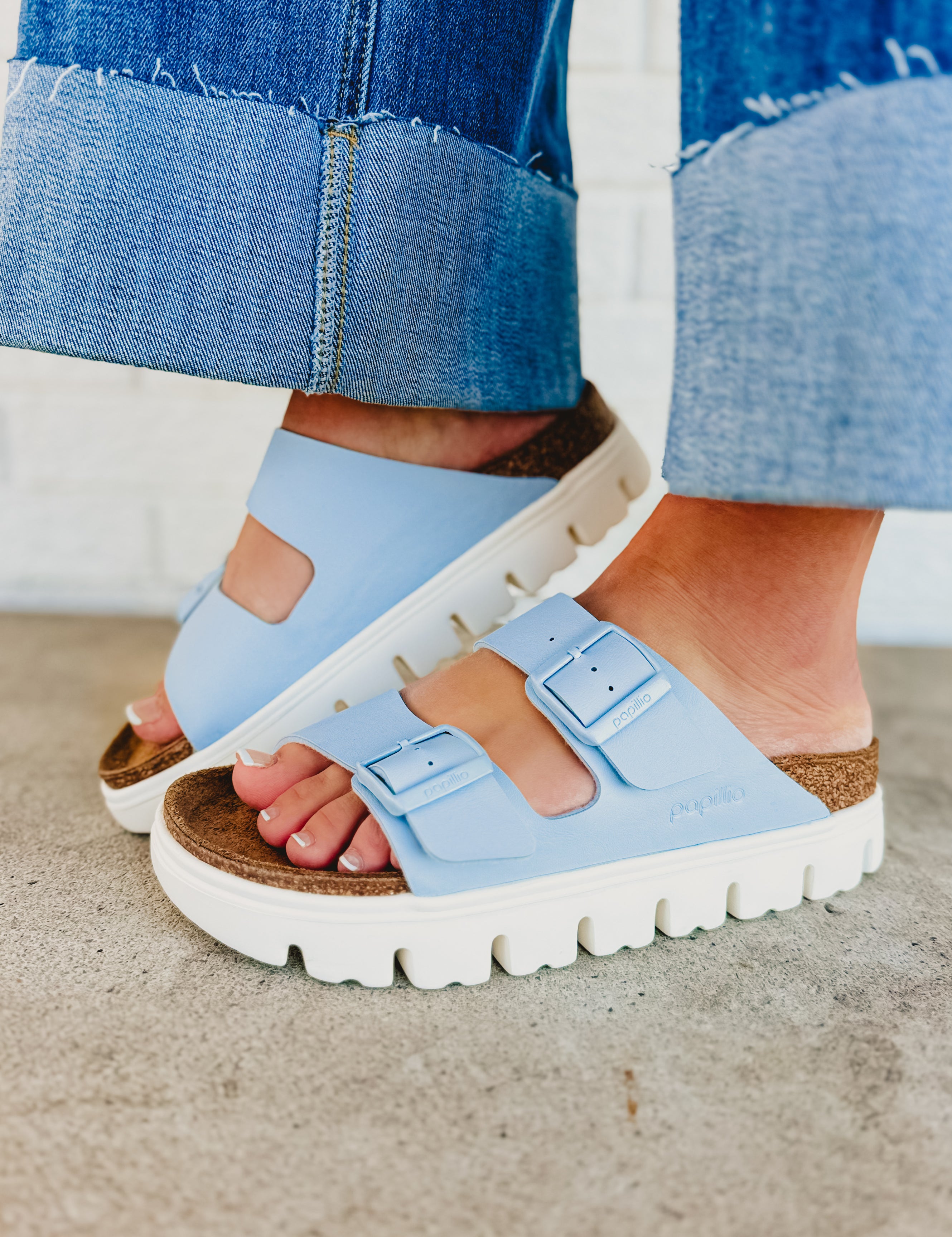 Birkenstock Arizona Pap Chunky Birko-Flor Sandal - Baby Blue - Lace and Grace Boutique