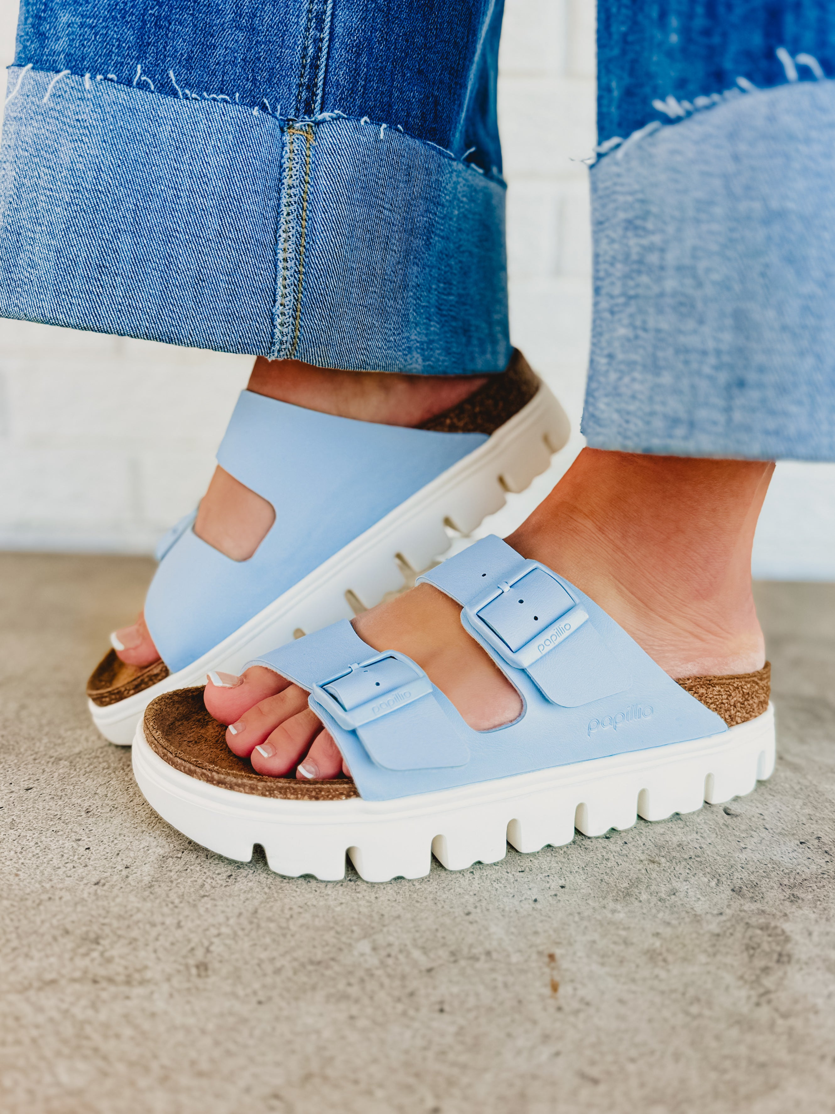 Birkenstock Arizona Pap Chunky Birko-Flor Sandal - Baby Blue - Lace and Grace Boutique
