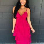 Lace Trim Tiered Midi Dress - Hot Pink - Lace and Grace Boutique