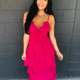 Lace Trim Tiered Midi Dress - Hot Pink - Lace and Grace Boutique