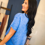 Mineral Washed USA Patch Knit Top - Washed Blue - Lace and Grace Boutique
