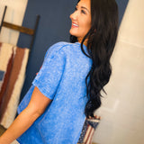 Mineral Washed USA Patch Knit Top - Washed Blue - Lace and Grace Boutique