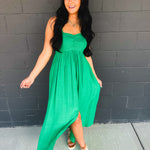Ruffle Sleeve Front Slit Maxi Dress - Green - Lace and Grace Boutique