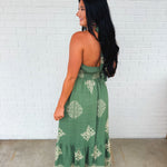 Smocked Border Print Maxi Dress - Rich Teal - Lace and Grace Boutique
