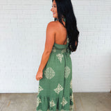 Smocked Border Print Maxi Dress - Rich Teal - Lace and Grace Boutique