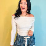 One Shoulder Ruched Knit Top - Oatmeal - Lace and Grace Boutique