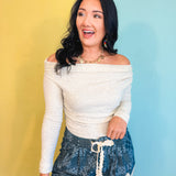 One Shoulder Ruched Knit Top - Oatmeal - Lace and Grace Boutique