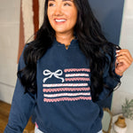 Simply Southern Ribbon Flag Crewneck Sweatshirt - Navy - Lace and Grace Boutique