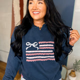 Simply Southern Ribbon Flag Crewneck Sweatshirt - Navy - Lace and Grace Boutique