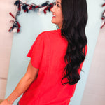 Mineral Wash Striped Lace Star Patch Top - Red - Lace and Grace Boutique