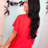 Mineral Wash Striped Lace Star Patch Top - Red - Lace and Grace Boutique
