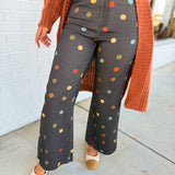 Pastel Polka Dot Cropped Wide Leg Jean - Charcoal Multi