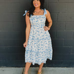 Floral Print Contrast Detail Midi Dress - Light Blue - Lace and Grace Boutique