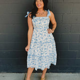 Floral Print Contrast Detail Midi Dress - Light Blue - Lace and Grace Boutique