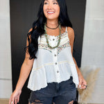 POL Floral Lace Patch Vintage Tank Top - Off White - Lace and Grace Boutique