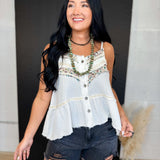 POL Floral Lace Patch Vintage Tank Top - Off White - Lace and Grace Boutique
