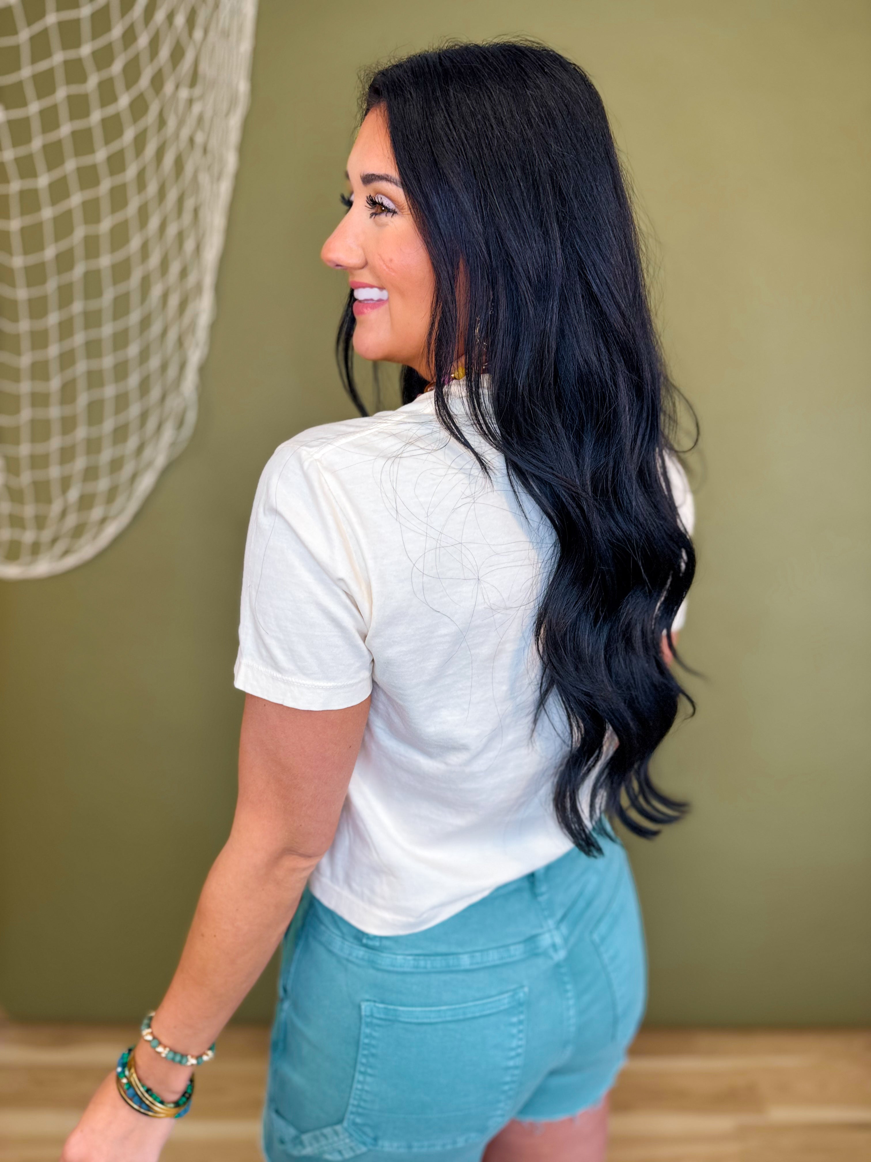 Rainbow Trout Cropped Graphic Tee - Ivory - Lace and Grace Boutique