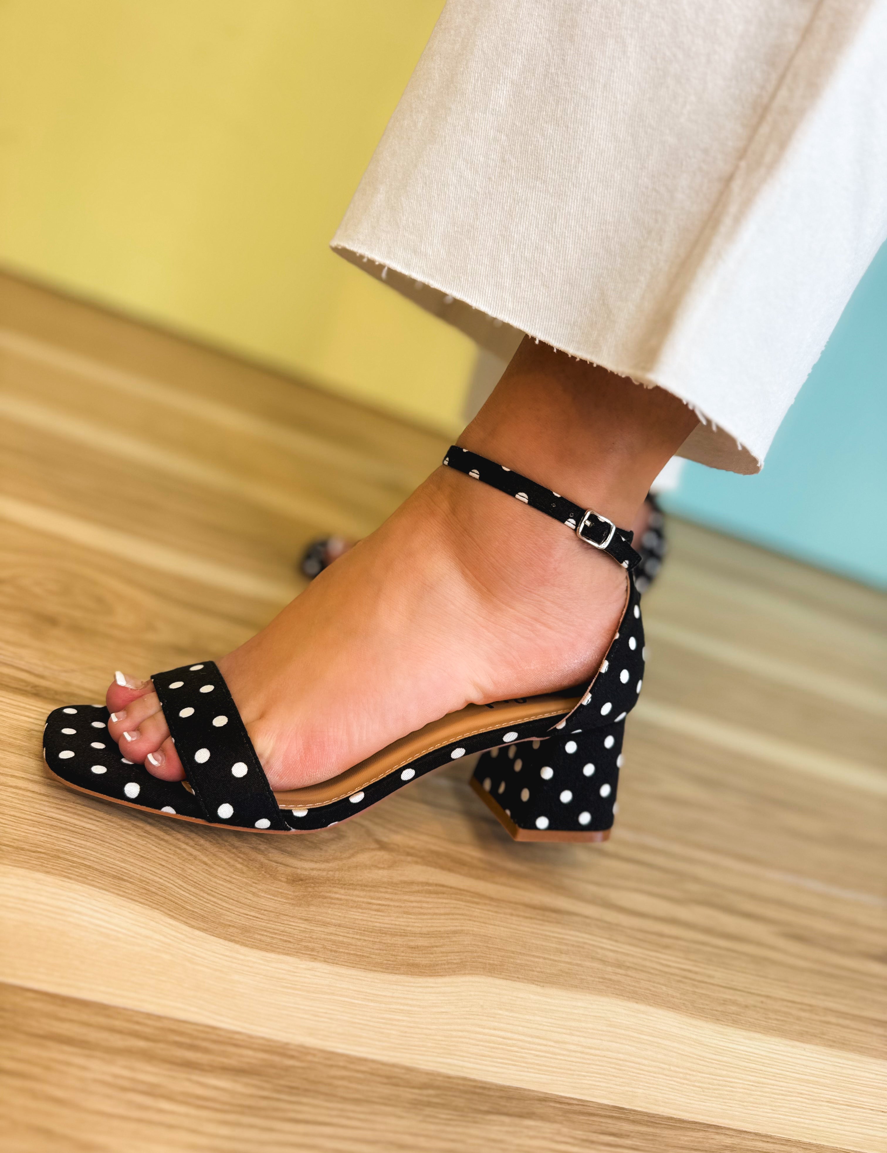 Save The Date Heel by Corkys - Black White Polka Dots - Lace and Grace Boutique