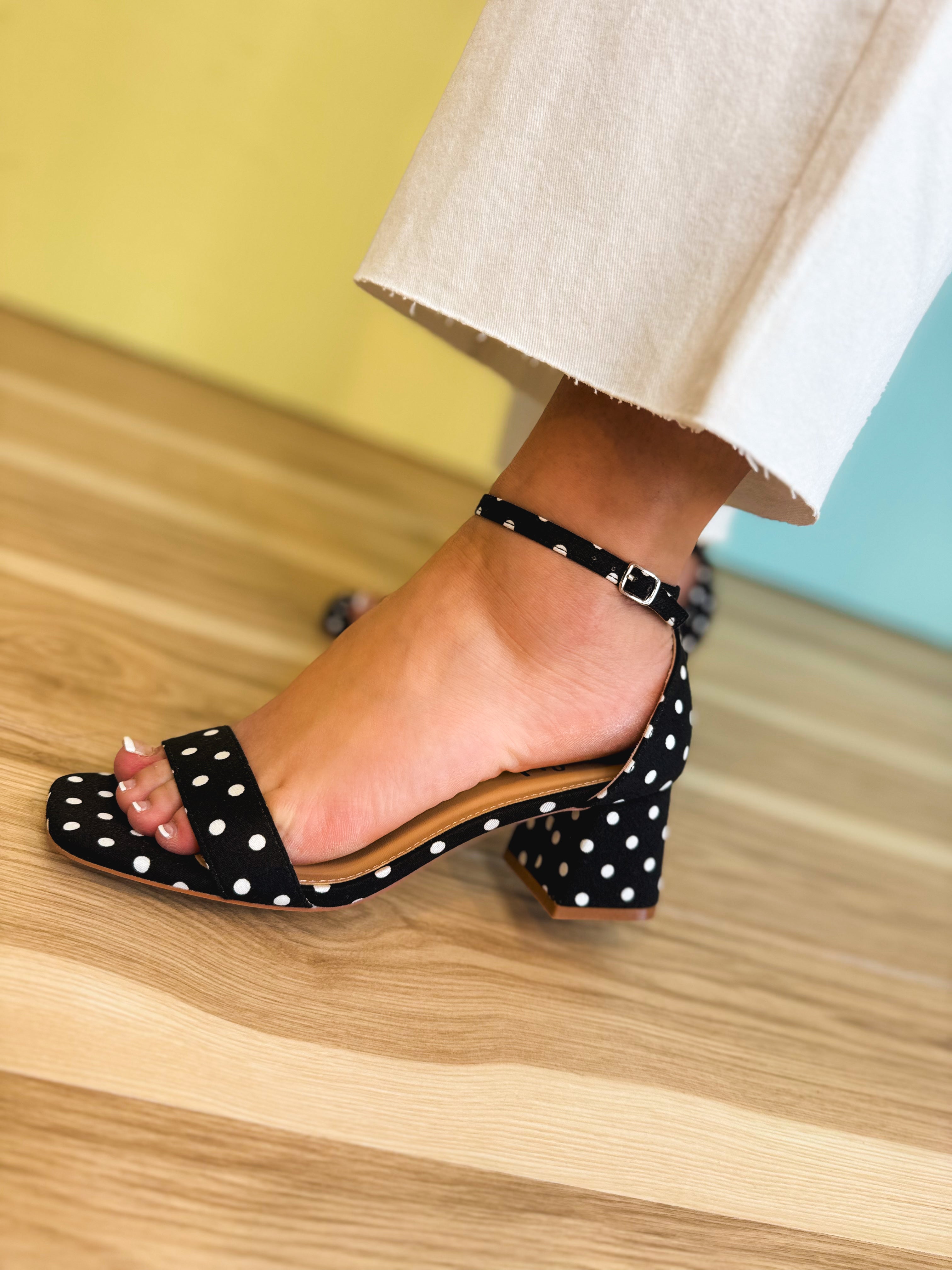 Save The Date Heel by Corkys - Black White Polka Dots - Lace and Grace Boutique