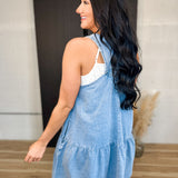 Tiered Overall Denim Dress - Dusty Blue