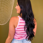 Striped High Neck Knit Tank Top - Blush/Mauve - Lace and Grace Boutique