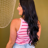 Striped High Neck Knit Tank Top - Blush/Mauve - Lace and Grace Boutique