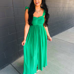 Ruffle Sleeve Front Slit Maxi Dress - Green - Lace and Grace Boutique