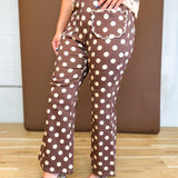 Polka Dot Scallop Pocket Wide Leg Pants - Mocha/Oatmeal