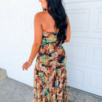 Floral Mesh Strapless Asymmetrical Maxi Dress - Black - Lace and Grace Boutique