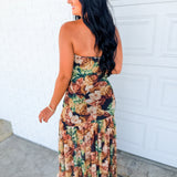 Floral Mesh Strapless Asymmetrical Maxi Dress - Black - Lace and Grace Boutique