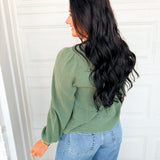 Mineral Wash Cotton Gauze Ruffle Blouse - Teal