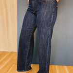 KanCan High Rise Wide Leg Jean - Dark Denim - Lace and Grace Boutique
