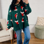 Santa Hat Exposed Seam Knit Sweater - Green - Lace and Grace Boutique