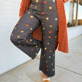 Pastel Polka Dot Cropped Wide Leg Jean - Charcoal Multi