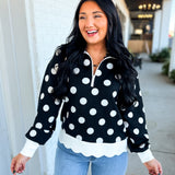 Simply Southern Polka Dot Quarter Zip Sweatshirt - Black - Lace and Grace Boutique