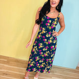 Floral Slit Midi Dress - Parisian Bloom - Lace and Grace Boutique