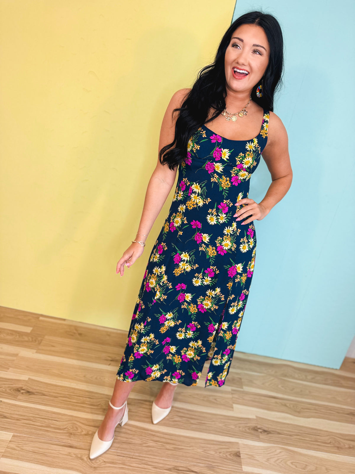 parisian bloom midi dress product info and reviews Floral Slit style:Tops softly gathered skirt and Lauren Red Ruched Shawl Size:lg