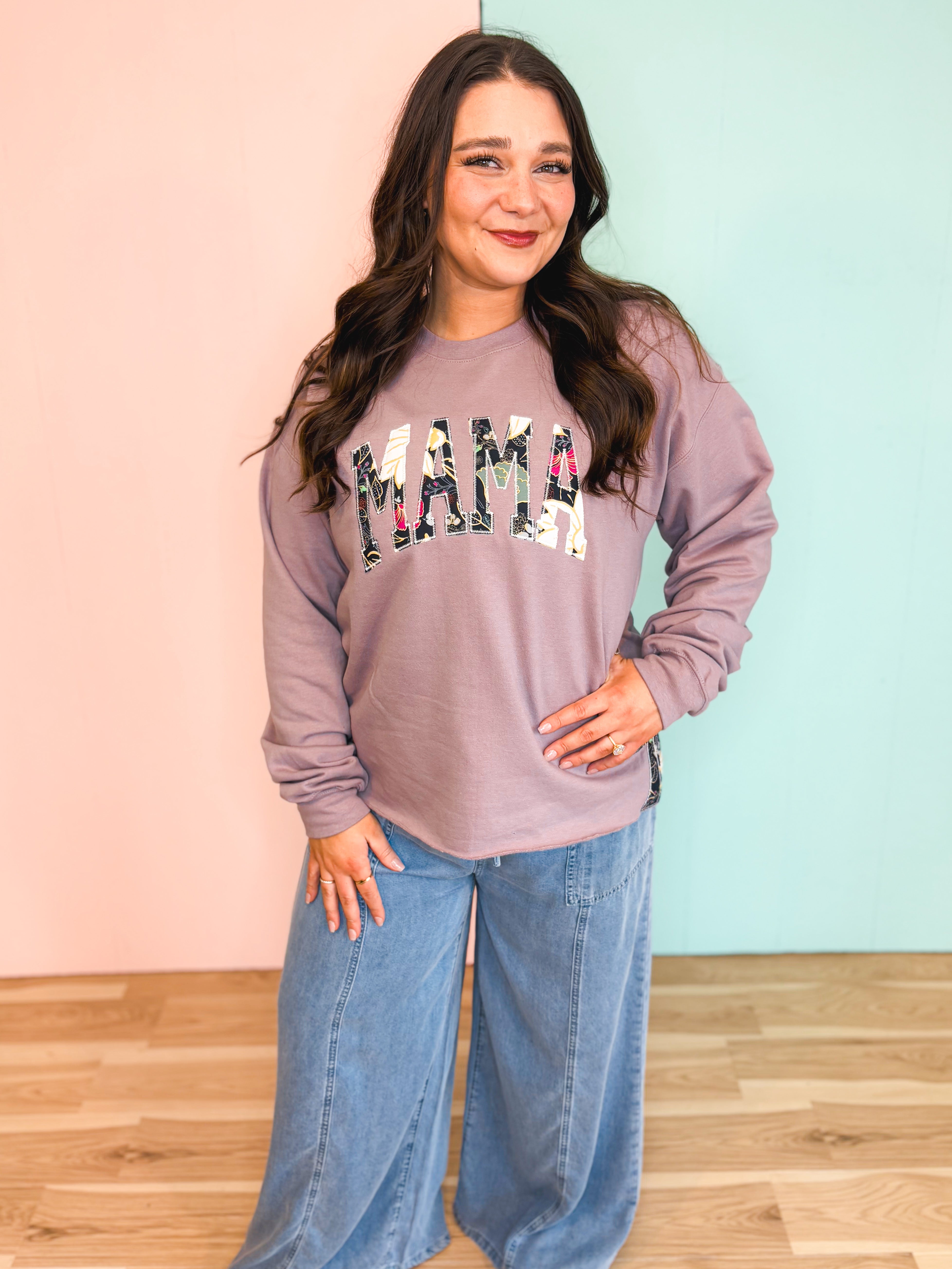 Mama Bow Crewneck Sweatshirt - Soft Purple - Lace and Grace Boutique