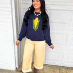 Corn Knit Pullover Sweater - Navy - Lace and Grace Boutique