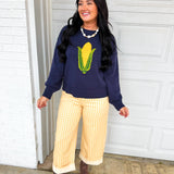 Corn Knit Pullover Sweater - Navy - Lace and Grace Boutique