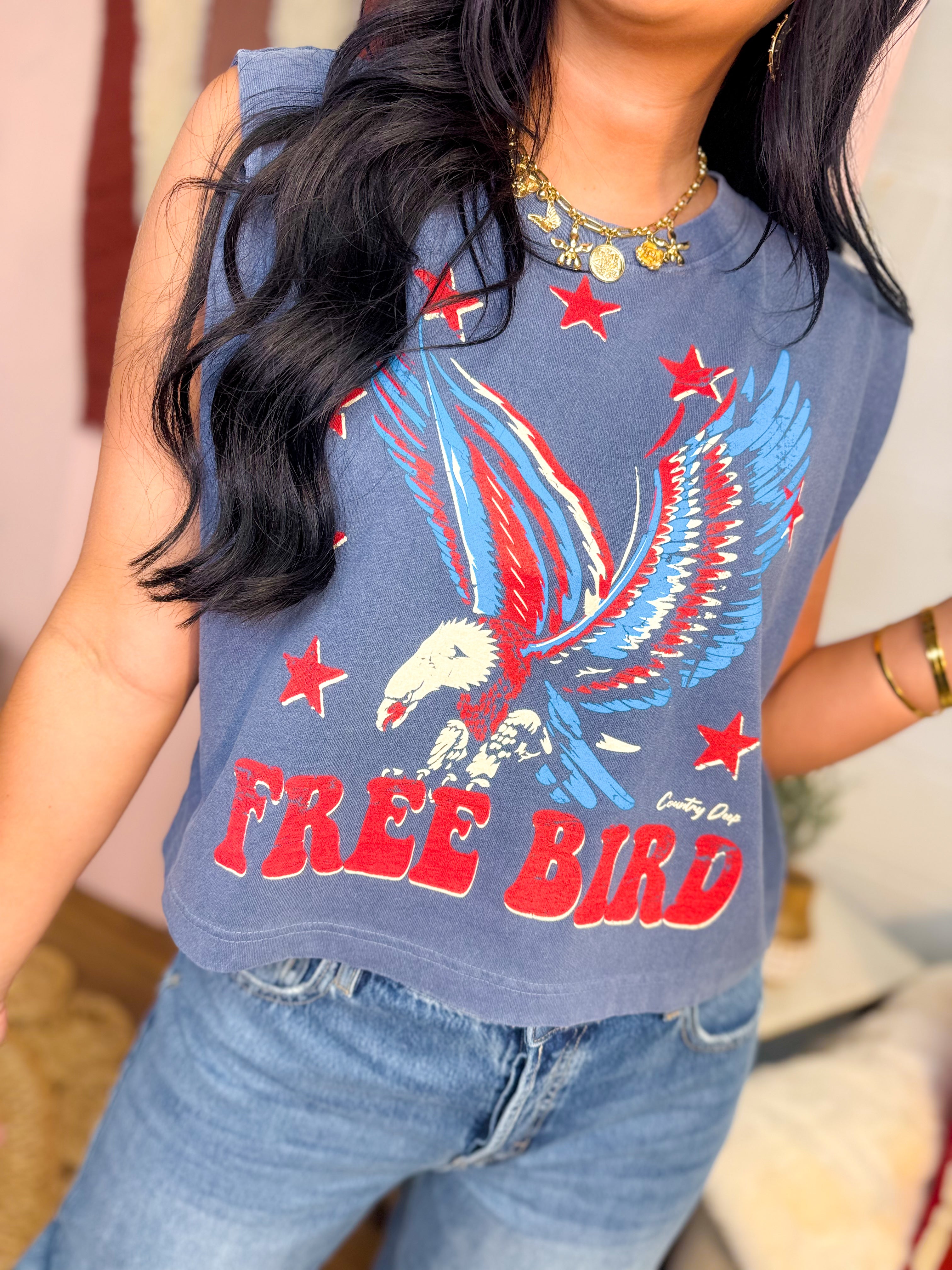 Free Bird Vintage Cropped Muscle Top - Faded Navy - Lace and Grace Boutique
