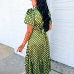 Polka Dot Flutter Sleeve Maxi Dress - Olive - Lace and Grace Boutique